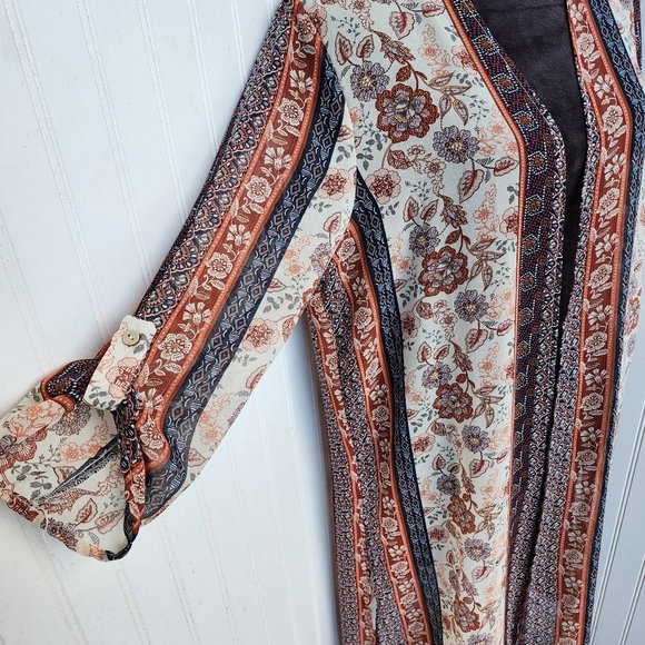 Liberty Love Women’s Sheer Cardigan / Kimono Red Blue Floral Open Front Sz L - Picture 3 of 12
